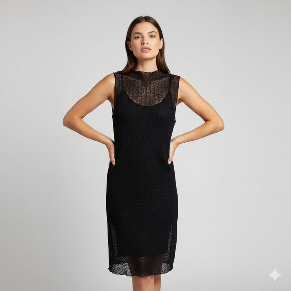 KEEPSAKE The Label Mesh Beach Cover Up Knit Mini Dress Black Size Medium - Picture 1 of 15
